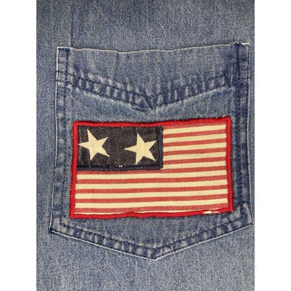 Vintage Women’s L Embroidered American Flag Heart Button Up Jean Denim SS Shirt - Picture 4 of 8